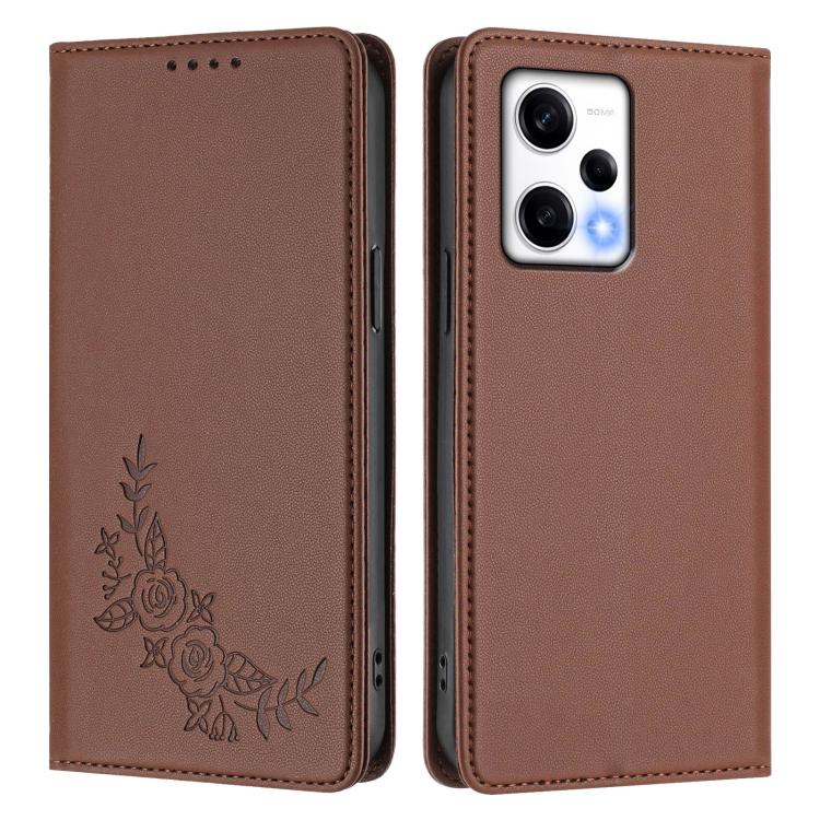 For Redmi Note 12 Pro+ 5G / Note 12 Explorer Peony Embossed Magnetic RFID Vegan Leather Phone Case