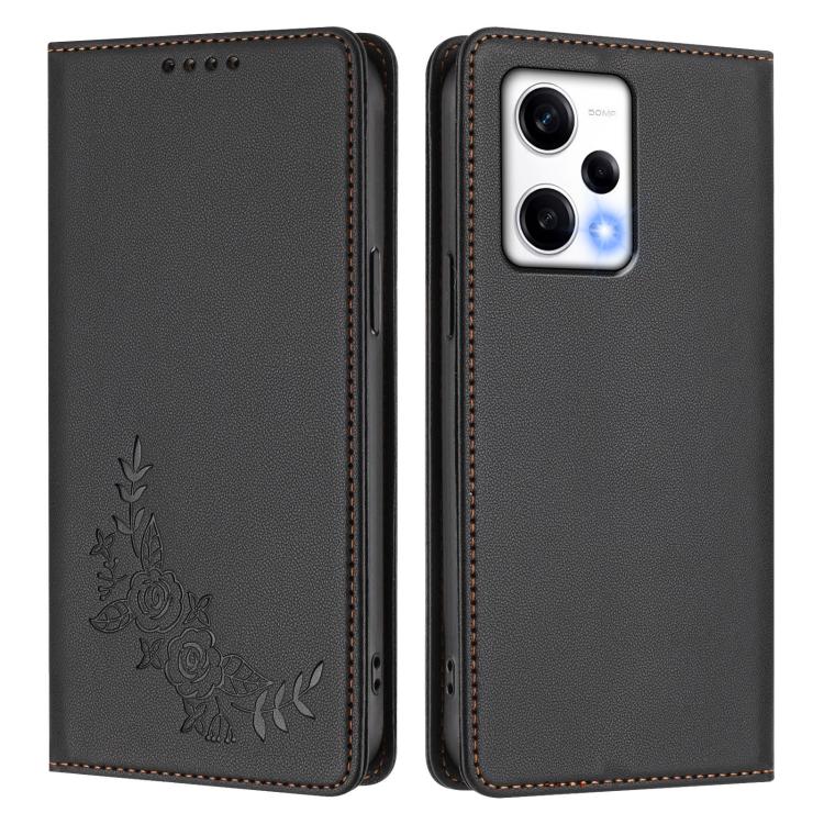 For Redmi Note 12 Pro+ 5G / Note 12 Explorer Peony Embossed Magnetic RFID Vegan Leather Phone Case
