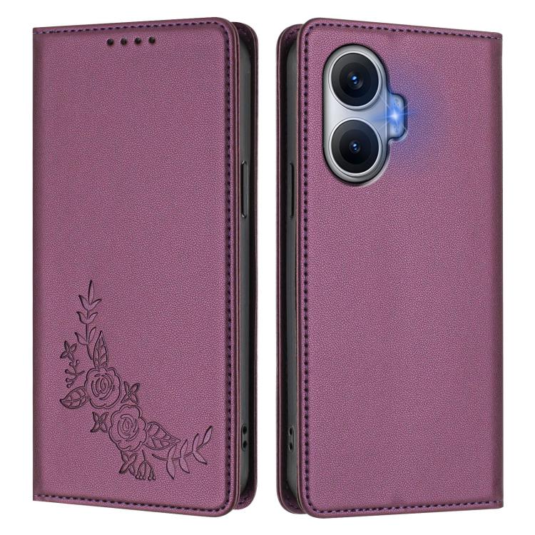 For Redmi Turbo 4 Pro / Poco F7 Peony Embossed Magnetic RFID Vegan Leather Phone Case