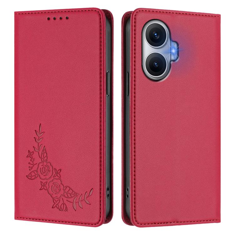 For Redmi Turbo 4 Pro / Poco F7 Peony Embossed Magnetic RFID Vegan Leather Phone Case