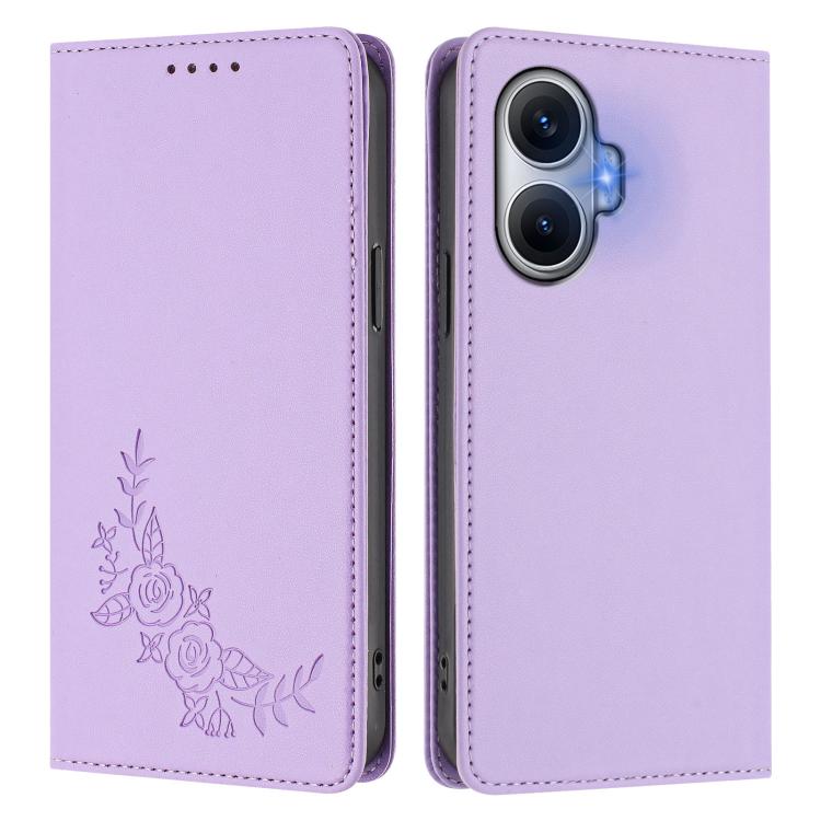 For Redmi Turbo 4 Pro / Poco F7 Peony Embossed Magnetic RFID Vegan Leather Phone Case