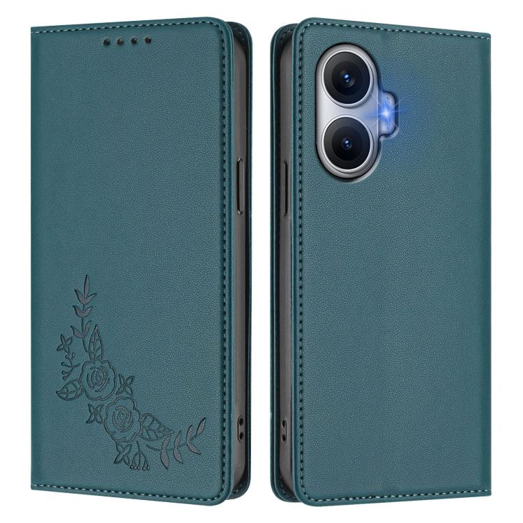 For Redmi Turbo 4 Pro / Poco F7 Peony Embossed Magnetic RFID Vegan Leather Phone Case