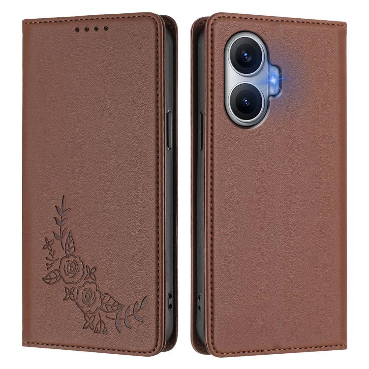 For Redmi Turbo 4 Pro / Poco F7 Peony Embossed Magnetic RFID Vegan Leather Phone Case