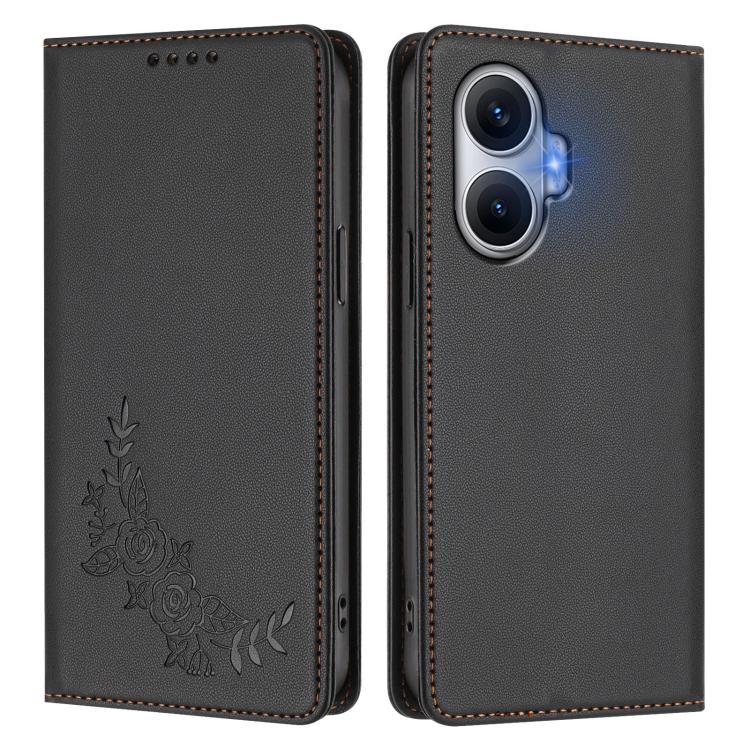 For Redmi Turbo 4 Pro / Poco F7 Peony Embossed Magnetic RFID Vegan Leather Phone Case