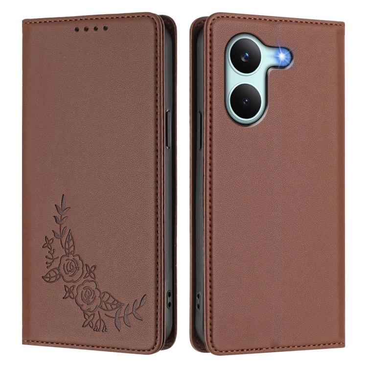 For Redmi Turbo 5 5G / Poco X8 Pro 5G Peony Embossed Magnetic RFID Vegan Leather Phone Case