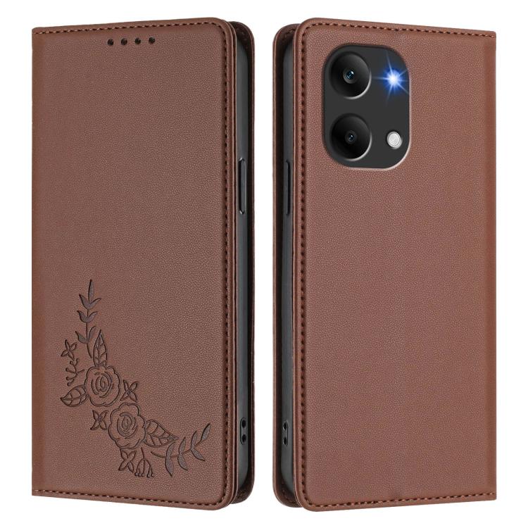 For Redmi Turbo 5 Max 5G / Poco X8 Pro Max 5G Peony Embossed Magnetic RFID Vegan Leather Phone Case