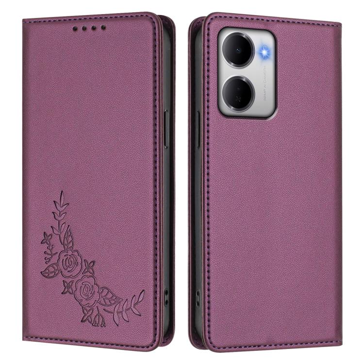 For Redmi 15a 5G Peony Embossed Magnetic RFID Vegan Leather Phone Case