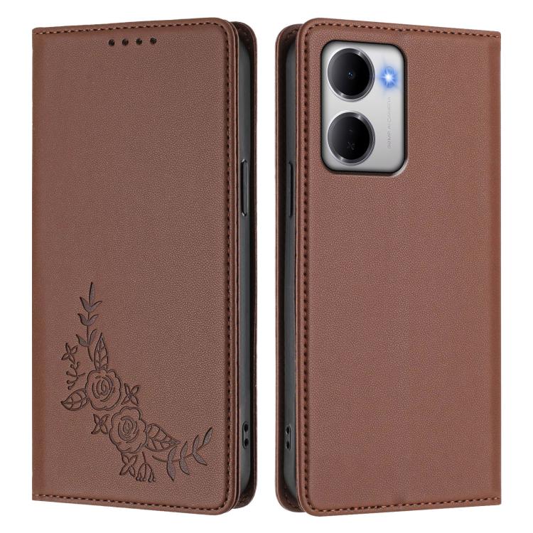 For Redmi 15a 5G Peony Embossed Magnetic RFID Vegan Leather Phone Case