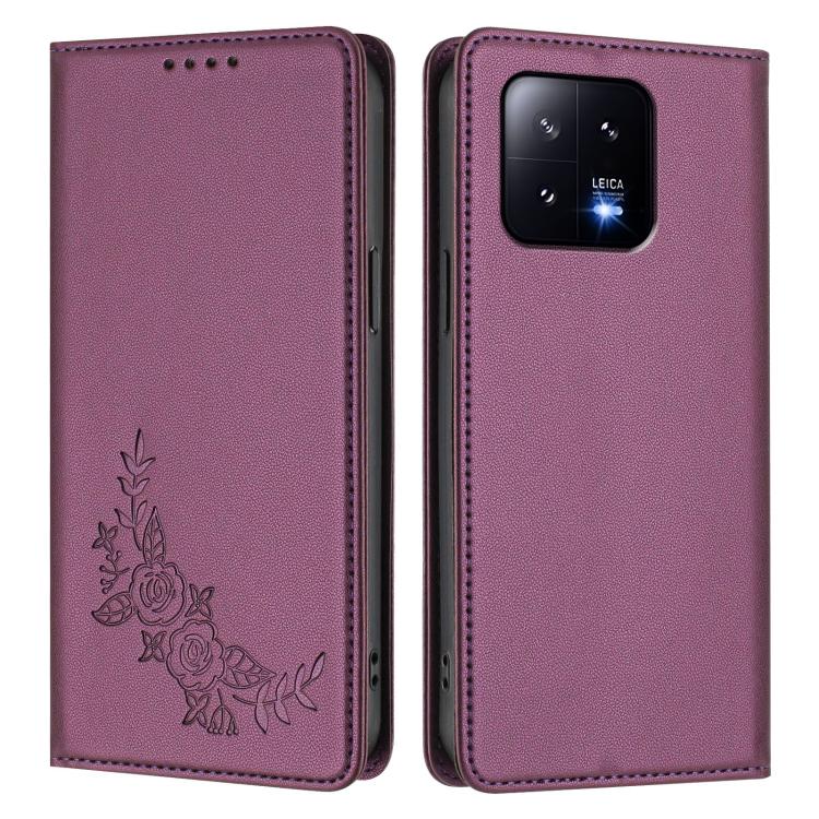For Xiaomi 13 Peony Embossed Magnetic RFID Vegan Leather Phone Case