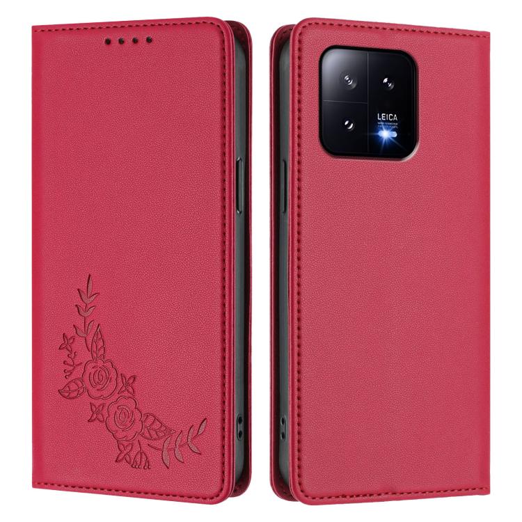 For Xiaomi 13 Peony Embossed Magnetic RFID Vegan Leather Phone Case