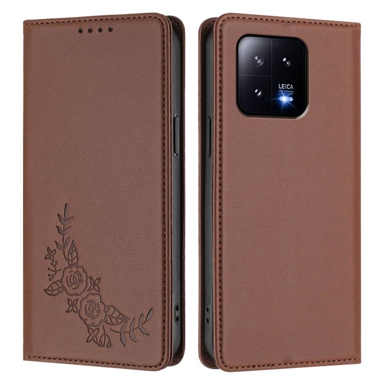 For Xiaomi 13 Peony Embossed Magnetic RFID Vegan Leather Phone Case