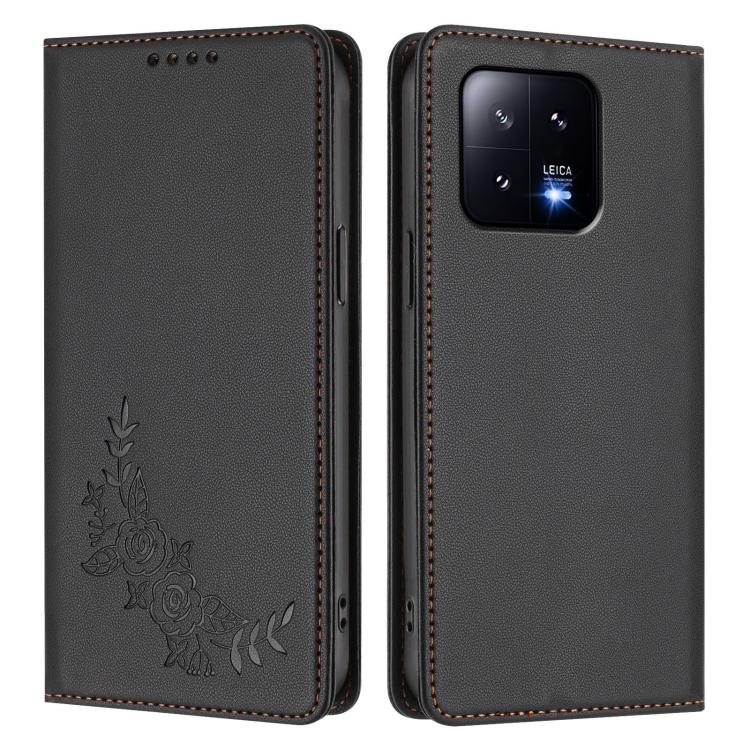 For Xiaomi 13 Peony Embossed Magnetic RFID Vegan Leather Phone Case
