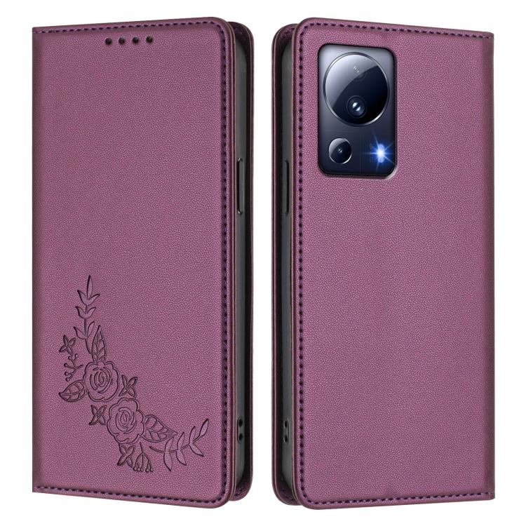 For Xiaomi 13 Lite / Civi 2 Peony Embossed Magnetic RFID Vegan Leather Phone Case