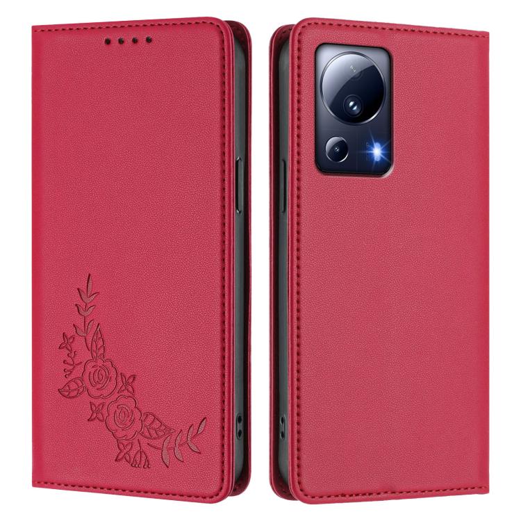 For Xiaomi 13 Lite / Civi 2 Peony Embossed Magnetic RFID Vegan Leather Phone Case