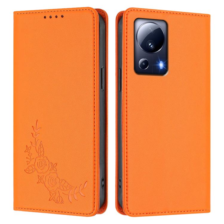 For Xiaomi 13 Lite / Civi 2 Peony Embossed Magnetic RFID Vegan Leather Phone Case