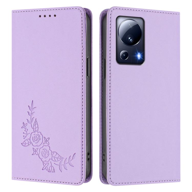 For Xiaomi 13 Lite / Civi 2 Peony Embossed Magnetic RFID Vegan Leather Phone Case