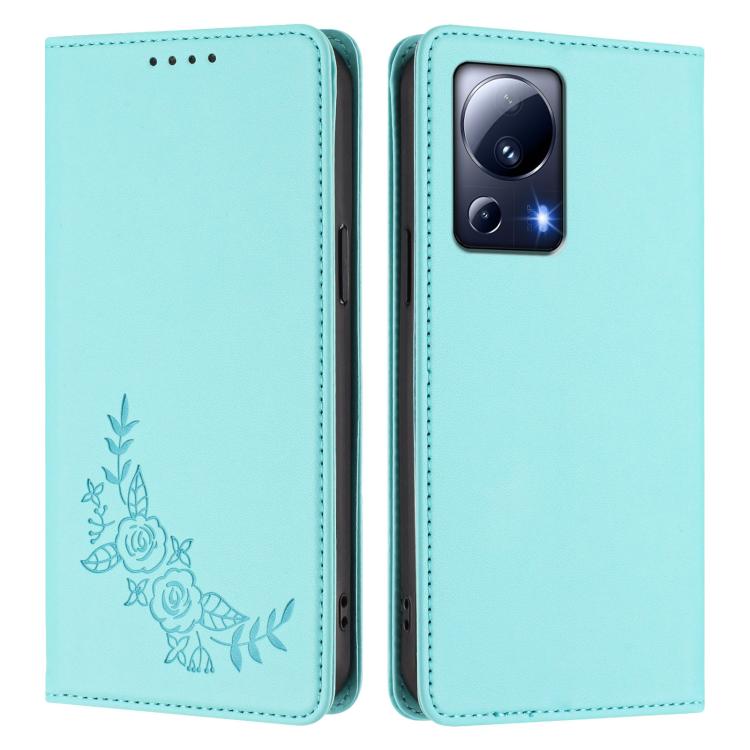 For Xiaomi 13 Lite / Civi 2 Peony Embossed Magnetic RFID Vegan Leather Phone Case