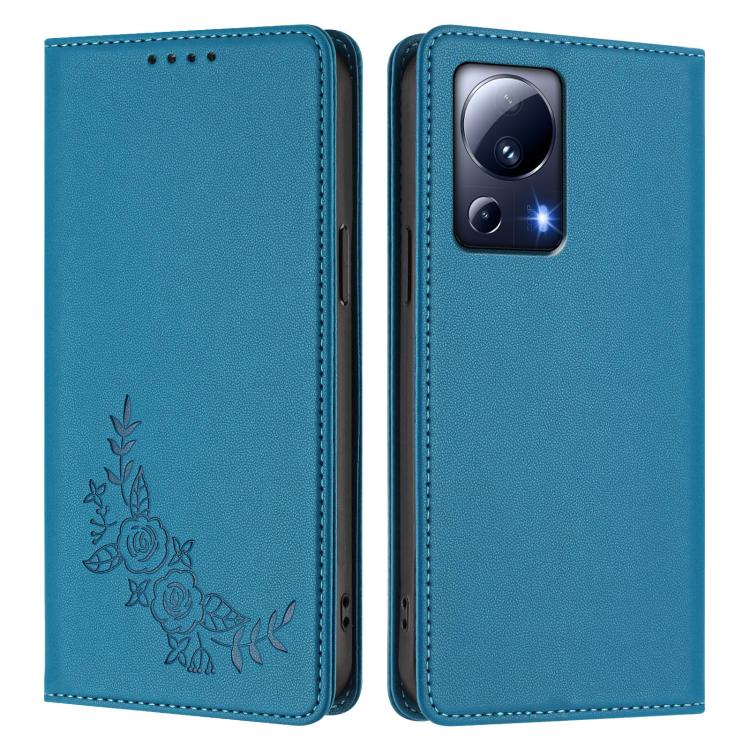 For Xiaomi 13 Lite / Civi 2 Peony Embossed Magnetic RFID Vegan Leather Phone Case