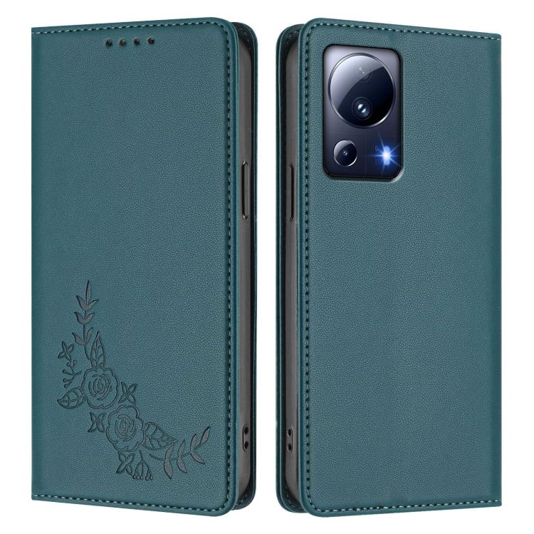 For Xiaomi 13 Lite / Civi 2 Peony Embossed Magnetic RFID Vegan Leather Phone Case