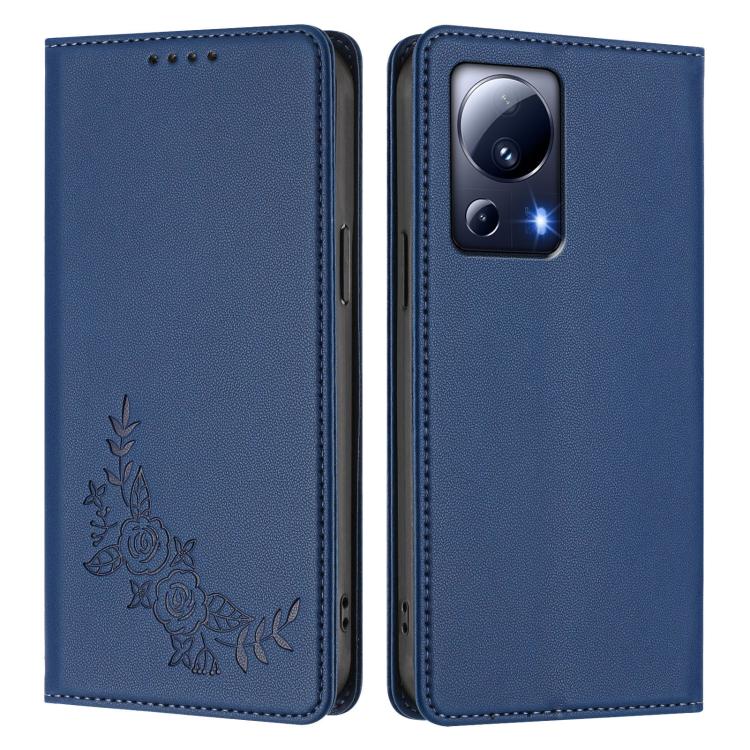 For Xiaomi 13 Lite / Civi 2 Peony Embossed Magnetic RFID Vegan Leather Phone Case