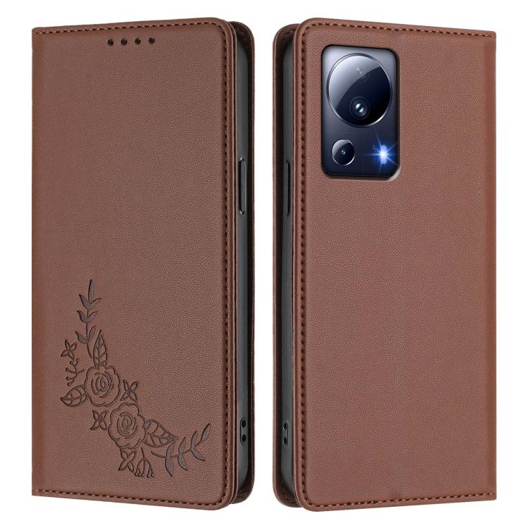 For Xiaomi 13 Lite / Civi 2 Peony Embossed Magnetic RFID Vegan Leather Phone Case
