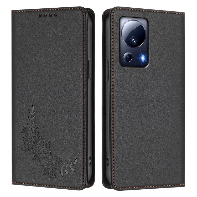 For Xiaomi 13 Lite / Civi 2 Peony Embossed Magnetic RFID Vegan Leather Phone Case