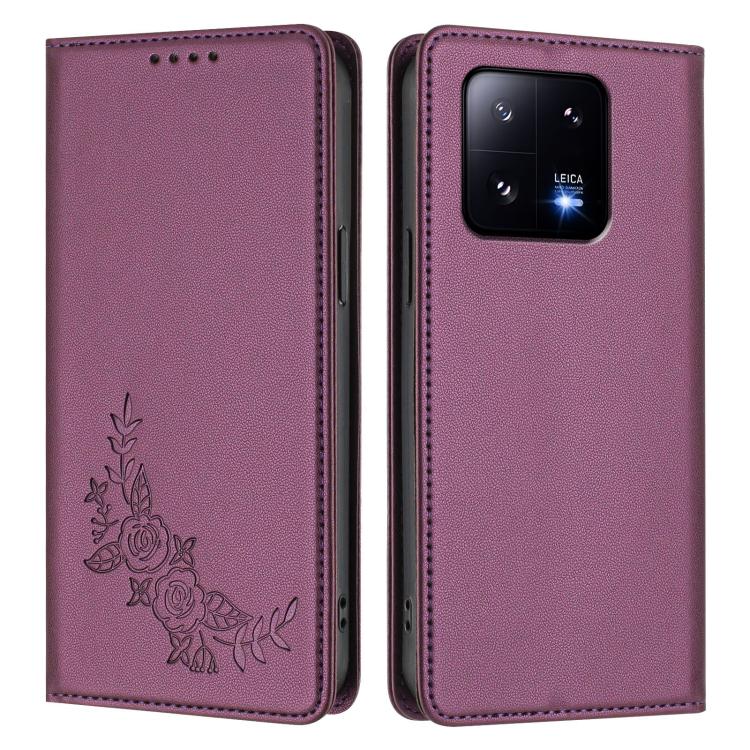 For Xiaomi 13 Pro 5G Peony Embossed Magnetic RFID Vegan Leather Phone Case