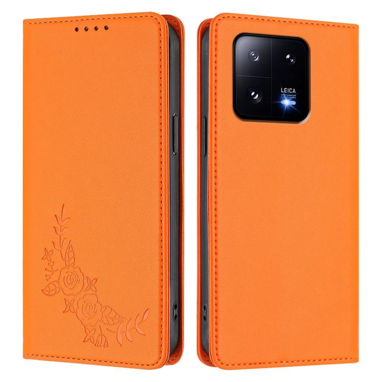 For Xiaomi 13 Pro 5G Peony Embossed Magnetic RFID Vegan Leather Phone Case