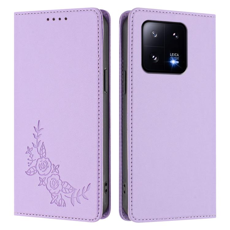 For Xiaomi 13 Pro 5G Peony Embossed Magnetic RFID Vegan Leather Phone Case