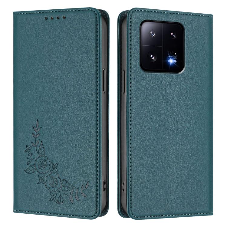 For Xiaomi 13 Pro 5G Peony Embossed Magnetic RFID Vegan Leather Phone Case