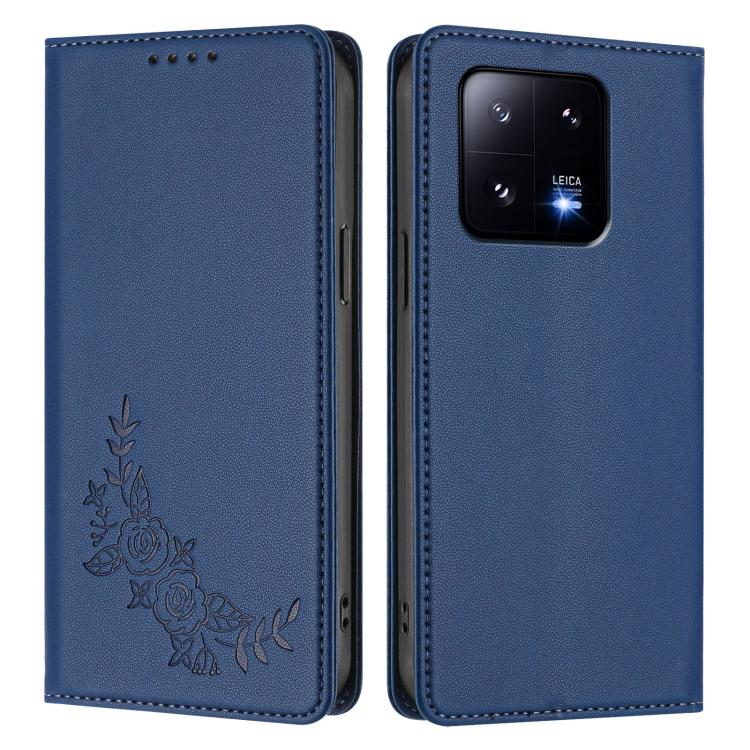 For Xiaomi 13 Pro 5G Peony Embossed Magnetic RFID Vegan Leather Phone Case