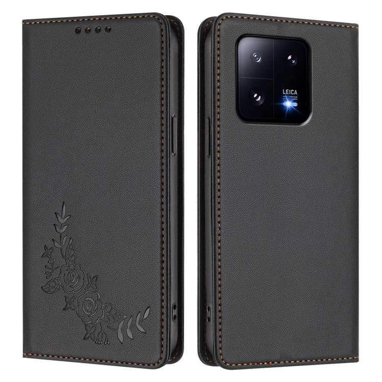 For Xiaomi 13 Pro 5G Peony Embossed Magnetic RFID Vegan Leather Phone Case