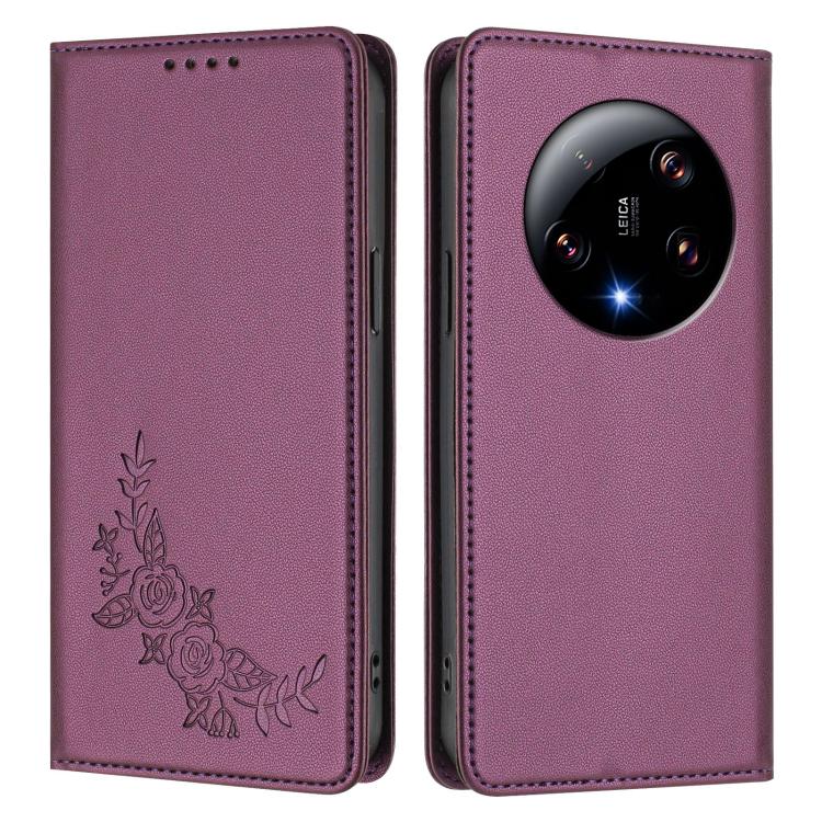 For Xiaomi 13 Ultra Peony Embossed Magnetic RFID Vegan Leather Phone Case