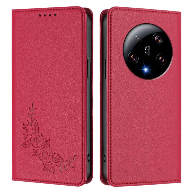 For Xiaomi 13 Ultra Peony Embossed Magnetic RFID Vegan Leather Phone Case