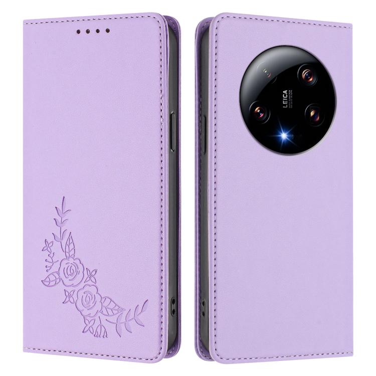 For Xiaomi 13 Ultra Peony Embossed Magnetic RFID Vegan Leather Phone Case