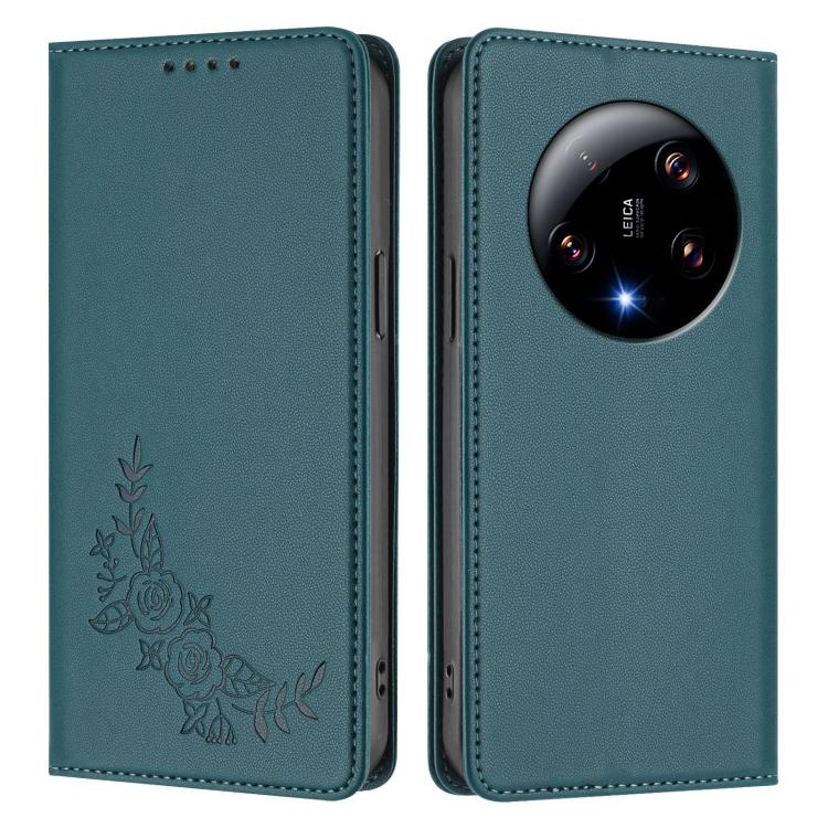 For Xiaomi 13 Ultra Peony Embossed Magnetic RFID Vegan Leather Phone Case
