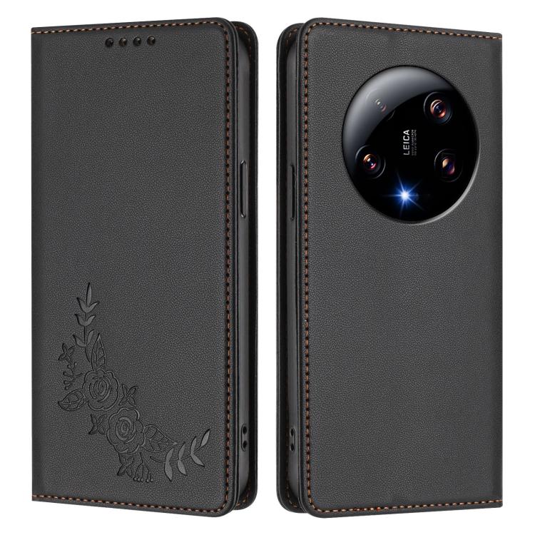 For Xiaomi 13 Ultra Peony Embossed Magnetic RFID Vegan Leather Phone Case