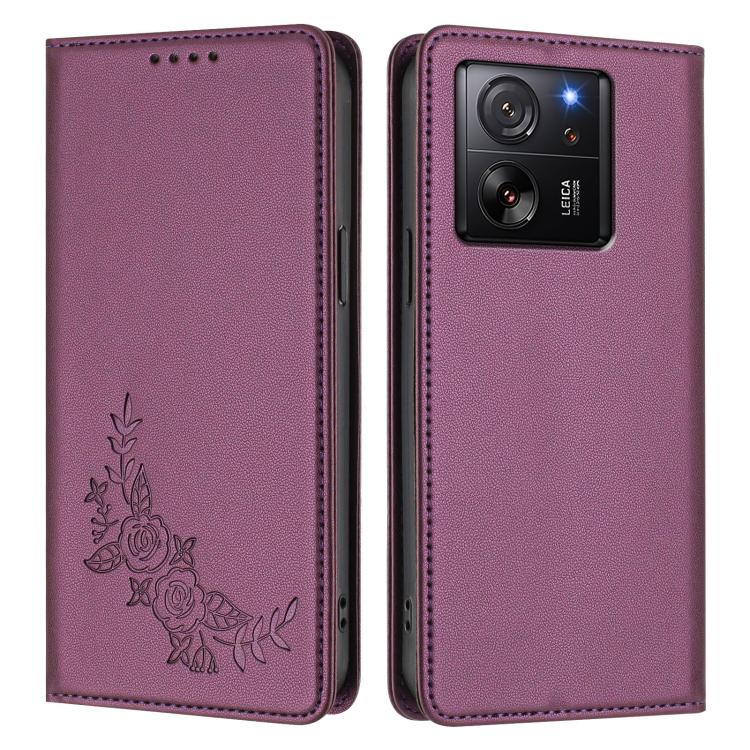 For Xiaomi 13T / 13T Pro / Redmi K60 Ultra Peony Embossed Magnetic RFID Vegan Leather Phone Case