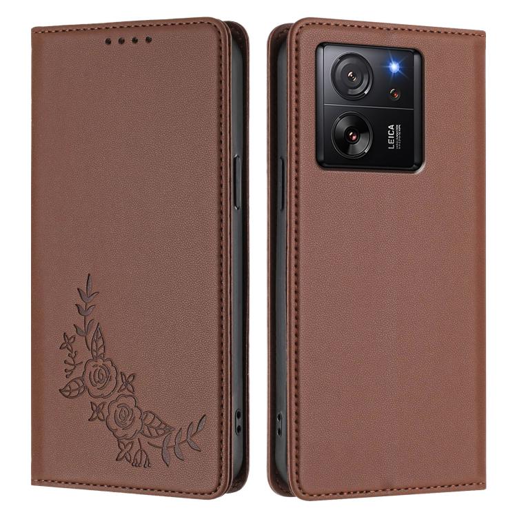 For Xiaomi 13T / 13T Pro / Redmi K60 Ultra Peony Embossed Magnetic RFID Vegan Leather Phone Case