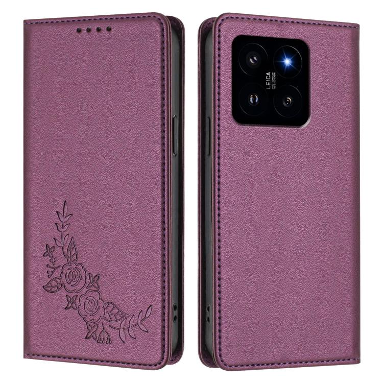 For Xiaomi 14 Peony Embossed Magnetic RFID Vegan Leather Phone Case