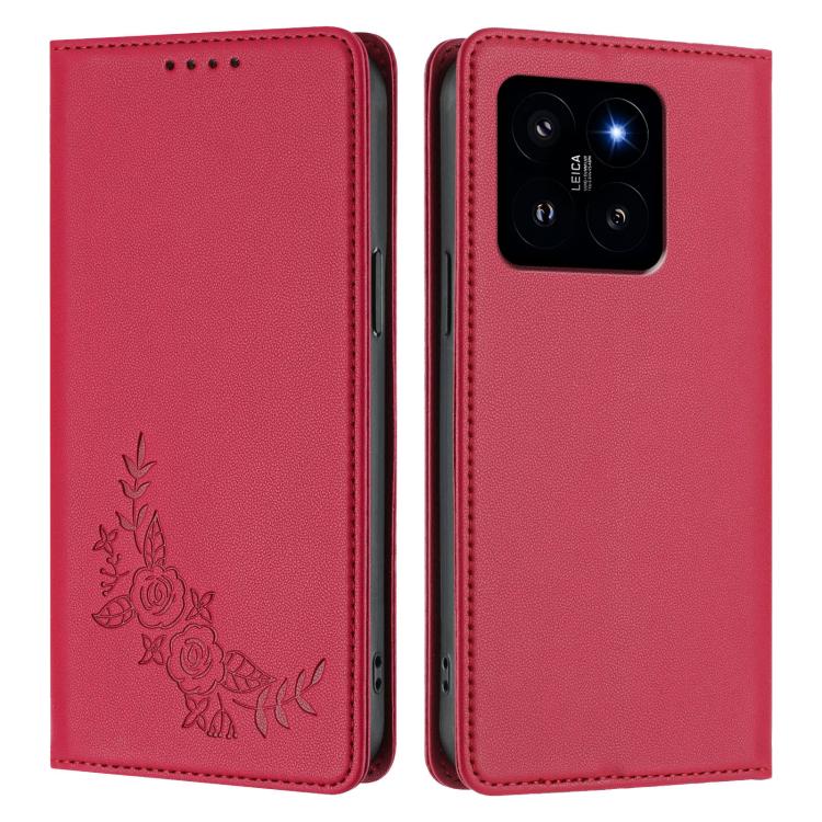 For Xiaomi 14 Peony Embossed Magnetic RFID Vegan Leather Phone Case