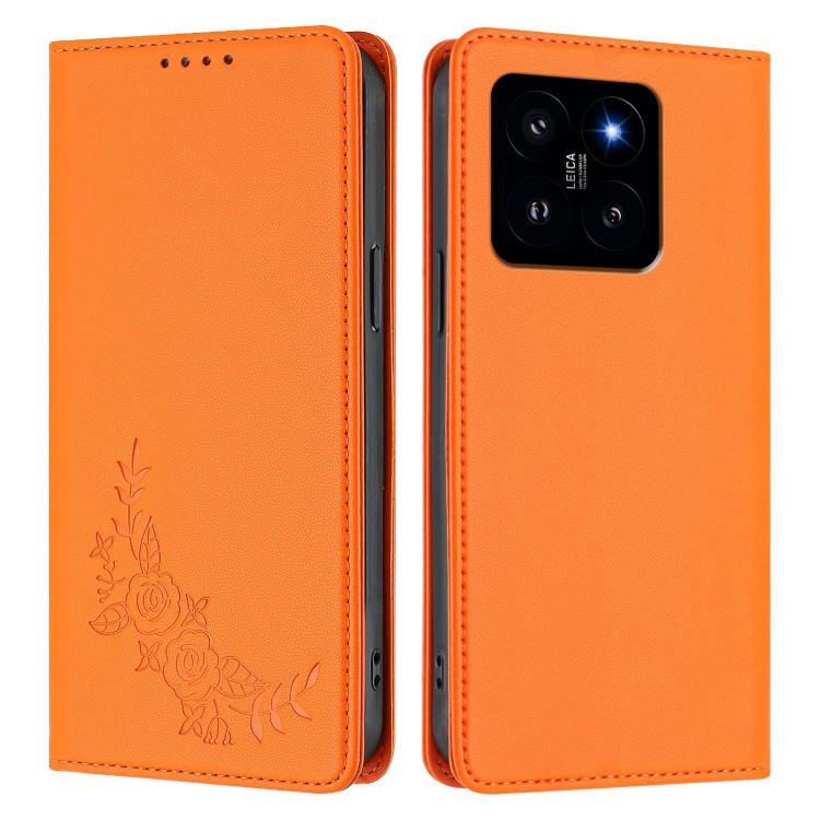 For Xiaomi 14 Peony Embossed Magnetic RFID Vegan Leather Phone Case