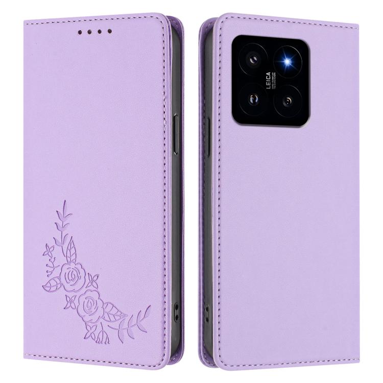 For Xiaomi 14 Peony Embossed Magnetic RFID Vegan Leather Phone Case