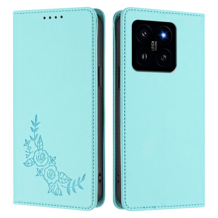 For Xiaomi 14 Peony Embossed Magnetic RFID Vegan Leather Phone Case