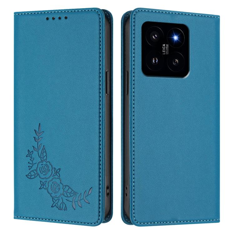 For Xiaomi 14 Peony Embossed Magnetic RFID Vegan Leather Phone Case