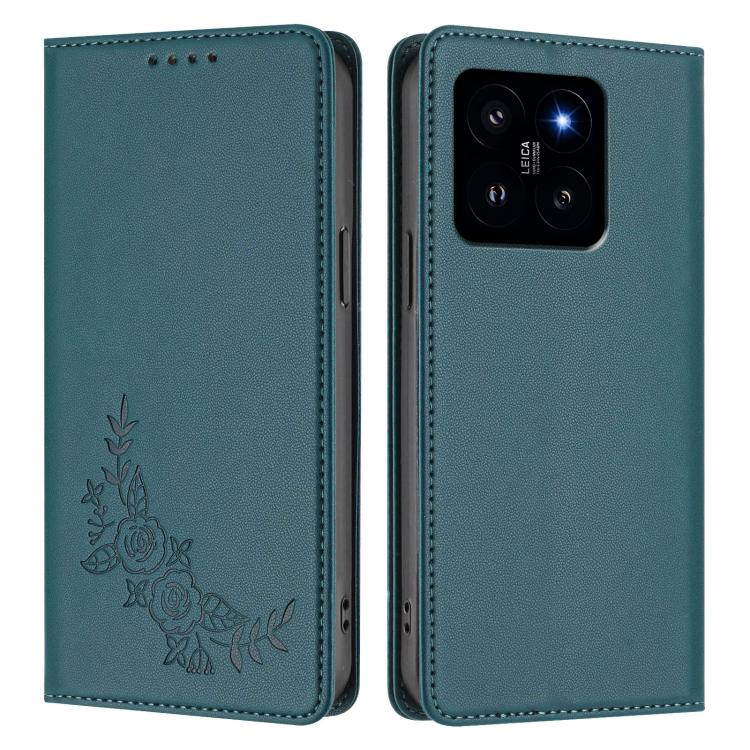 For Xiaomi 14 Peony Embossed Magnetic RFID Vegan Leather Phone Case