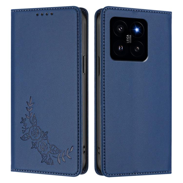 For Xiaomi 14 Peony Embossed Magnetic RFID Vegan Leather Phone Case