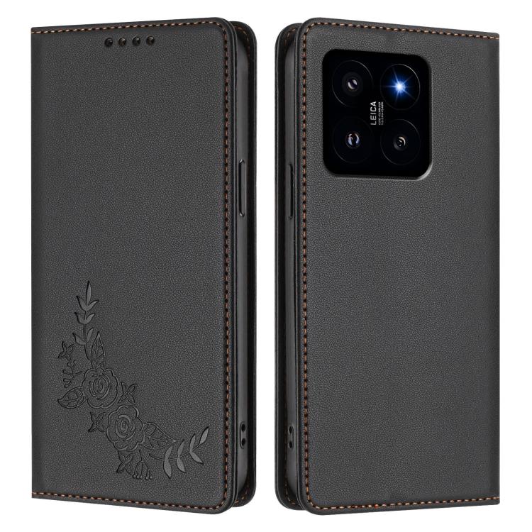 For Xiaomi 14 Peony Embossed Magnetic RFID Vegan Leather Phone Case