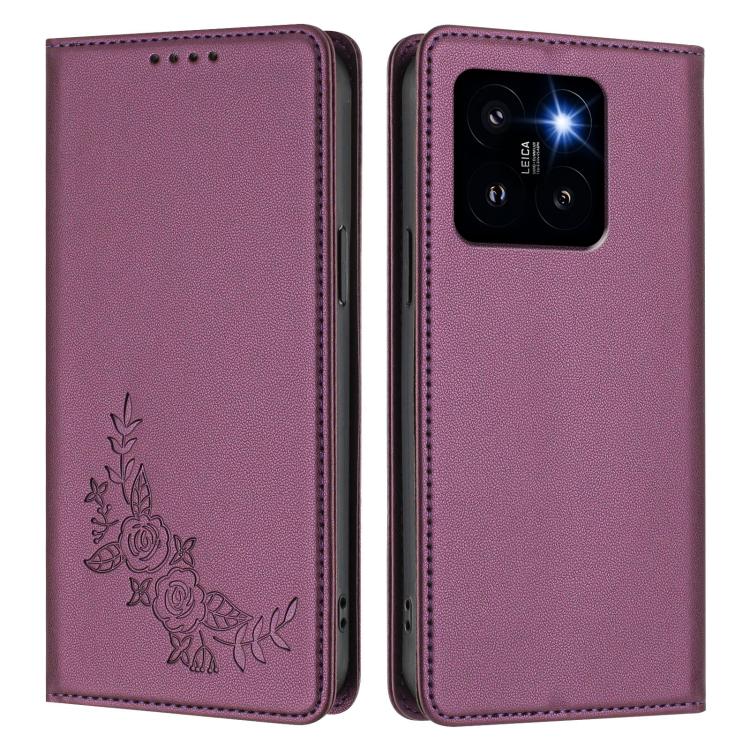 For Xiaomi 14 Pro Peony Embossed Magnetic RFID Vegan Leather Phone Case
