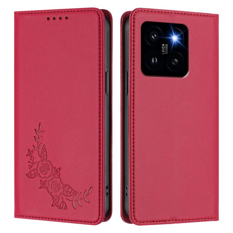 For Xiaomi 14 Pro Peony Embossed Magnetic RFID Vegan Leather Phone Case